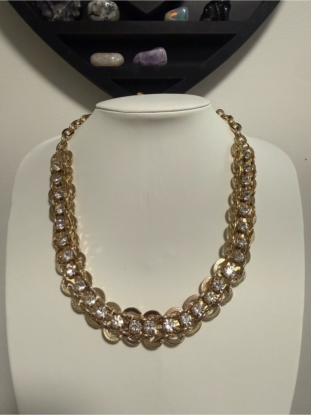 Gold Tone Chain Necklace with Rhinestone Accents